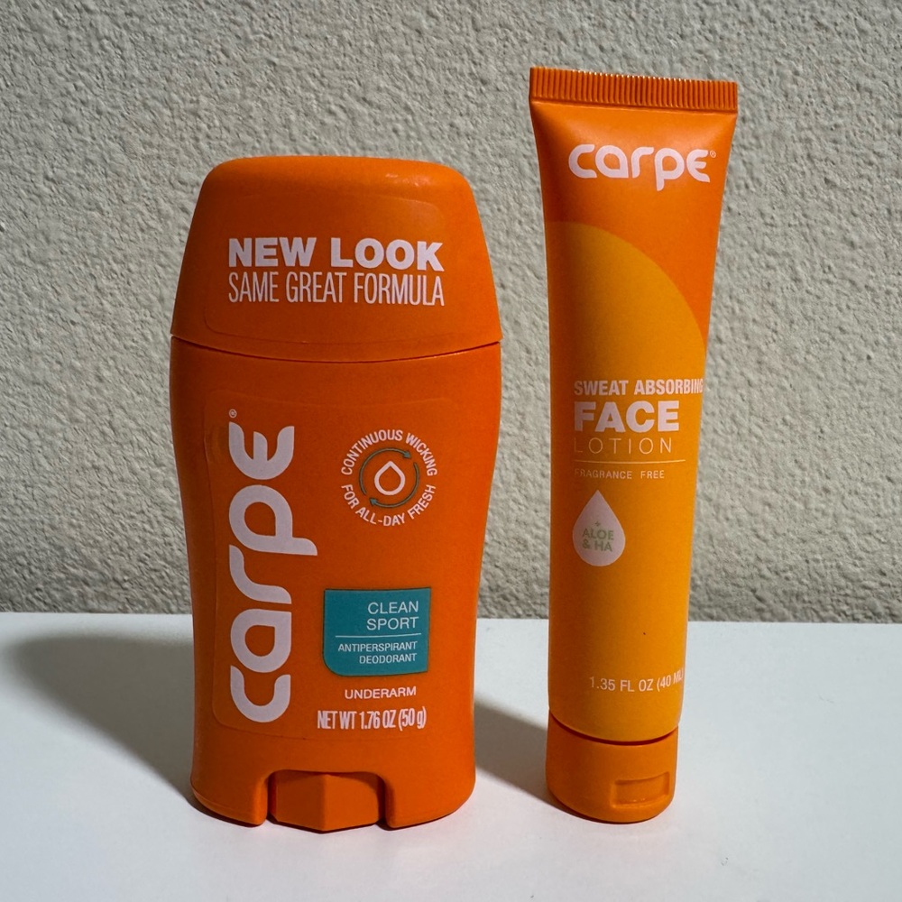 NEW Carpe Sweat Absorbing Face Lotion & anti-perspirant deodorant -Clean Sport